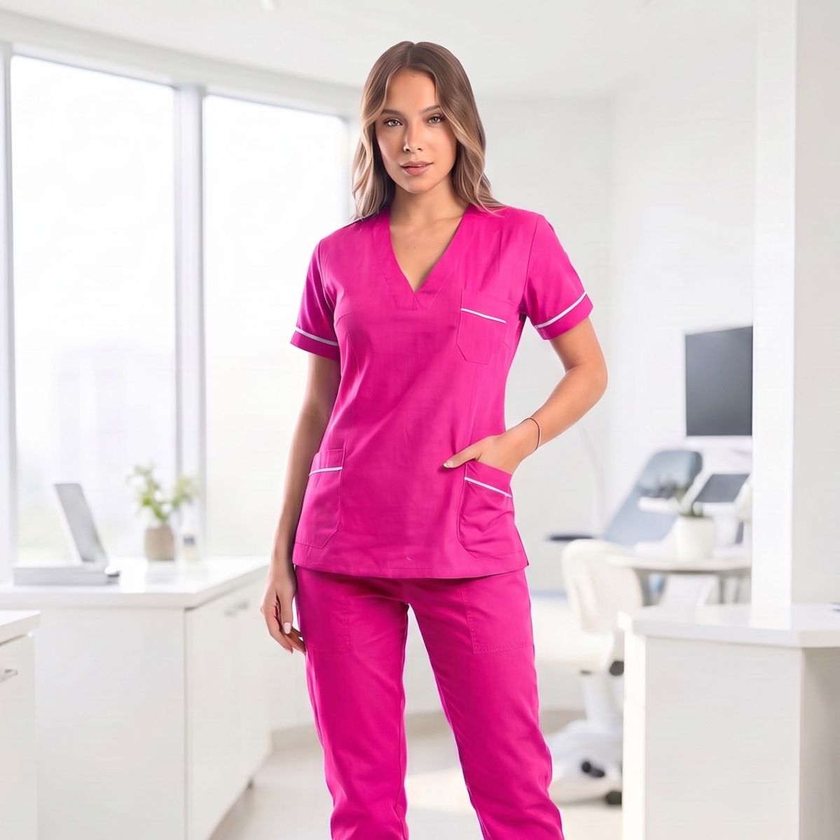 Ambo Ropa Ambo de Batista Liso Entallado Mujer Escote V Cerrado - Presente Uniformes